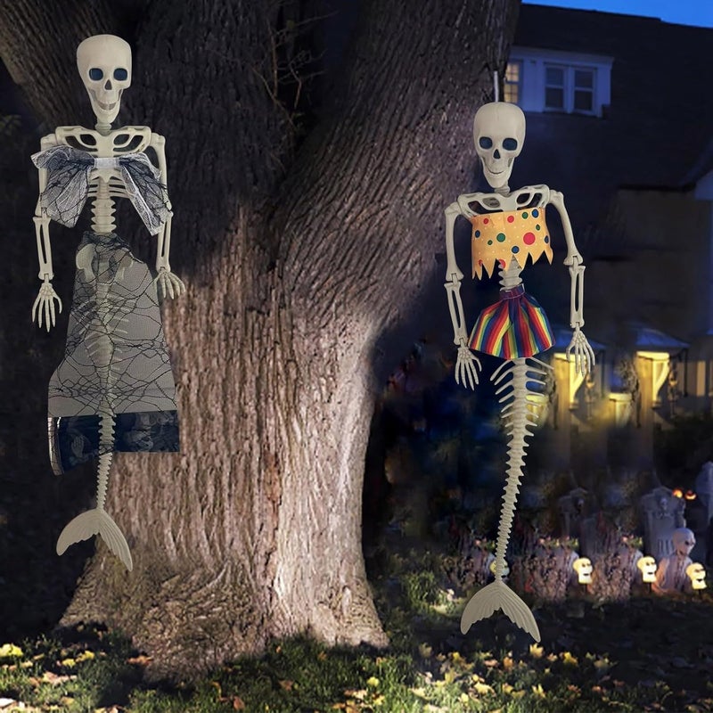 klarako Life Size Skeleton Mermaid Skeleton Halloween Outdoor Decorations, 31.5 inch Realistic Full Body Posable Joints Mermaid Bones Scary Halloween Skeleton Life Size, Haunted House Props Decor (B) - Image 5