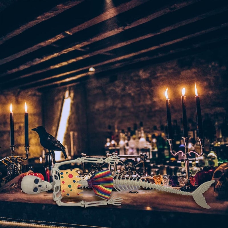 klarako Life Size Skeleton Mermaid Skeleton Halloween Outdoor Decorations, 31.5 inch Realistic Full Body Posable Joints Mermaid Bones Scary Halloween Skeleton Life Size, Haunted House Props Decor (B) - Image 1