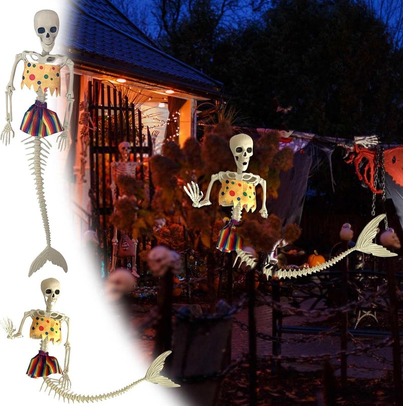 klarako Life Size Skeleton Mermaid Skeleton Halloween Outdoor Decorations, 31.5 inch Realistic Full Body Posable Joints Mermaid Bones Scary Halloween Skeleton Life Size, Haunted House Props Decor (B) - Image 4