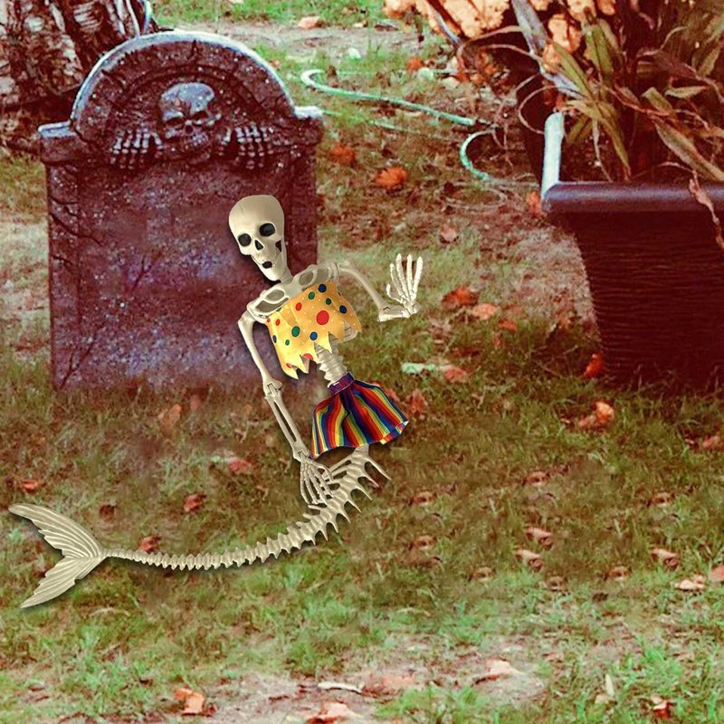 klarako Life Size Skeleton Mermaid Skeleton Halloween Outdoor Decorations, 31.5 inch Realistic Full Body Posable Joints Mermaid Bones Scary Halloween Skeleton Life Size, Haunted House Props Decor (B) - Image 2