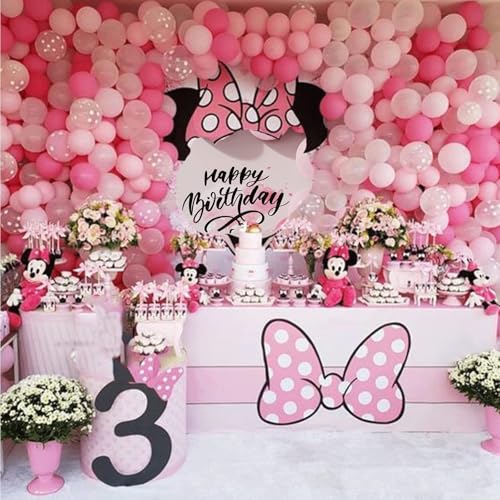 DUBEDAT Pink Mouse Balloon Garland Arch, 136Pcs Pink Rose Polka Dots Balloon for Mouse Theme Birthday Girl Baby Shower Decoration - Image 4