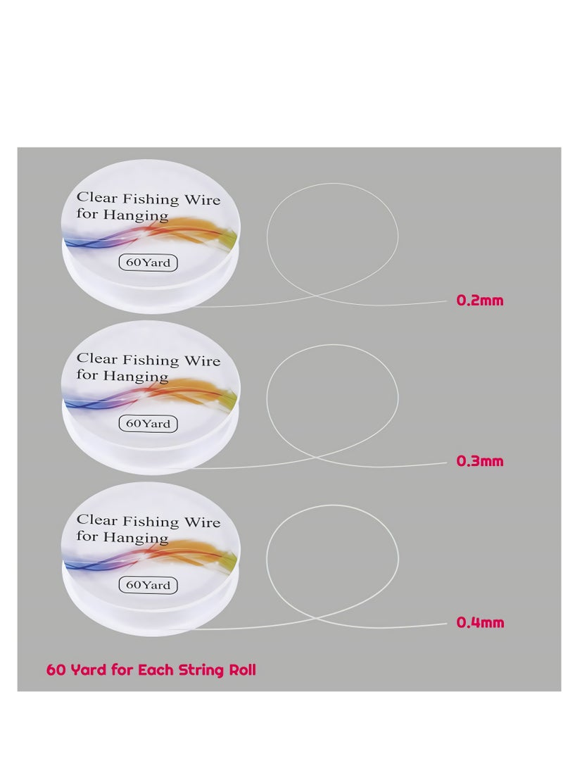 selizo Fishing Wire, Selizo 3Pcs Clear Fishing Line Jewelry String Invisible Nylon Thread for Hanging Decorations, Beading and Crafts (3 Sizes, 60 Yards per Roll) - Image 4