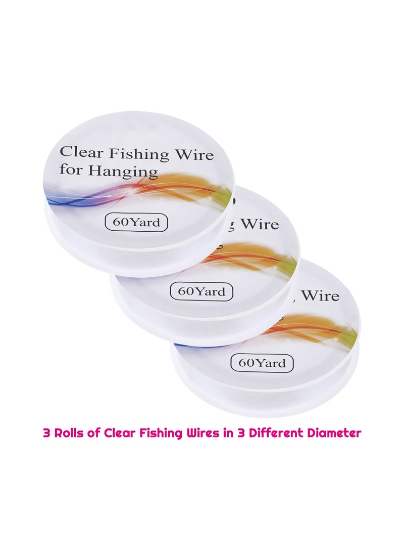 selizo Fishing Wire, Selizo 3Pcs Clear Fishing Line Jewelry String Invisible Nylon Thread for Hanging Decorations, Beading and Crafts (3 Sizes, 60 Yards per Roll) - Image 1