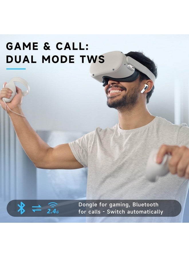 RYR Wireless Earbuds, Bluetooth 5.3 Headphones Bass Stereo, Ear Buds with Noise Cancelling Mic LED Display, 2.4GHz Gaming Earbuds, 36Hs Playtime for Meta Quest 3/2, PS5/4, Steam Deck, VR, Switch, PC - Image 2