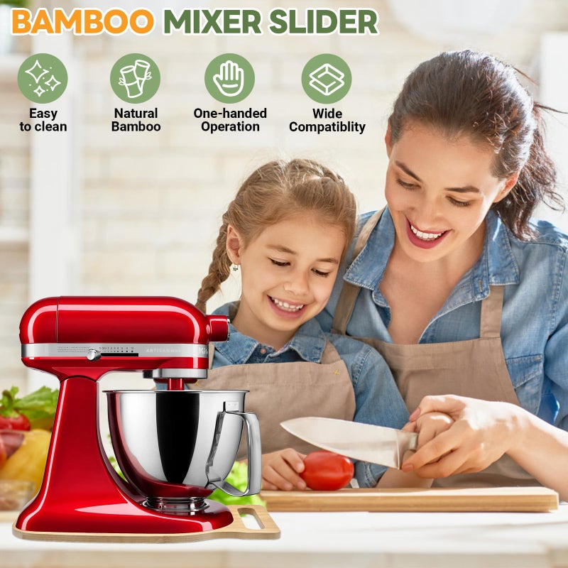 GTQYYF Compatible with Kitchen aid 4.5-5 Qt Bamboo Mixer Slider - Appliance Slider for Tilt Head Kitchen aid Stand Mixer Artisan, Countertop Storage Mover Sliding Tray with Ergonomic Handle - Image 5