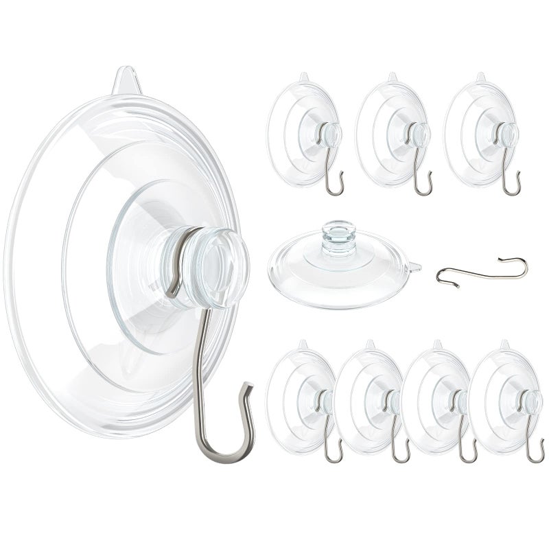 VISV Suction Cup Hooks 25 Inch Large Window Suction Cups with Metal Hooks Removable and Reusable Clear 10 Pcs