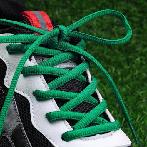 Puzeam 2 Pairs Oval Athletic Shoelaces 33 Colors 1/4" Half Round Shoe Laces for Sneakers - Green 80 - Image 2