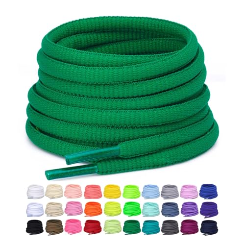 Puzeam 2 Pairs Oval Athletic Shoelaces 33 Colors 1/4" Half Round Shoe Laces for Sneakers - Green 80 - Image 1