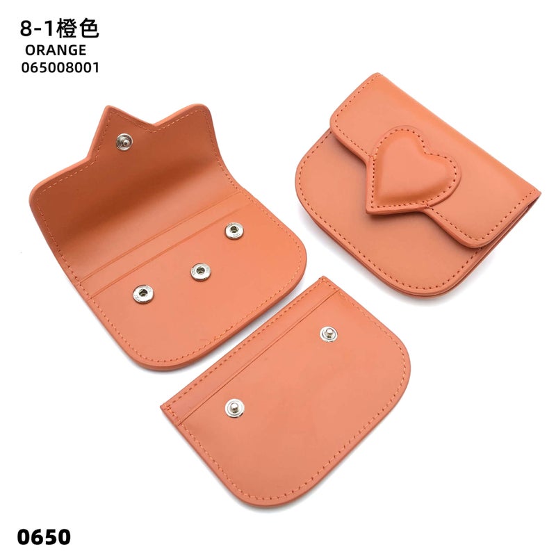 Detachable Top Layer Cowhide Leather Creative Flip Cover Card Holder Womens Love Buckle Bank Card Storage Document Bag 08-01 orange