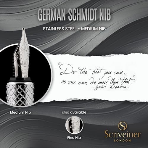 Scriveiner Silver Chrome Fountain Pen (Medium), Award Winning Luxury Pen, Heavy Pocket Pen, Chrome Finish, Schmidt Nib, Converter, Best EDC Writing Pen Gift Set for Men & Women, Nice Office Fancy Pen - Image 5