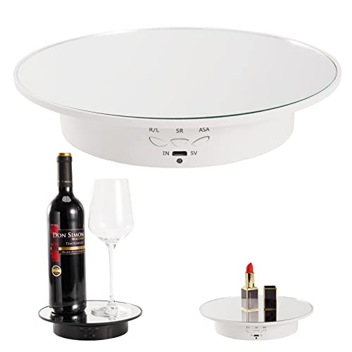787 Rotating Display Stand Motorized Rotating Display Stand 22 lbs Load Rotating Platform with Mirror Cover Electric Turntable with USB Charging Port for Jewelry Photography 3D Model Cake