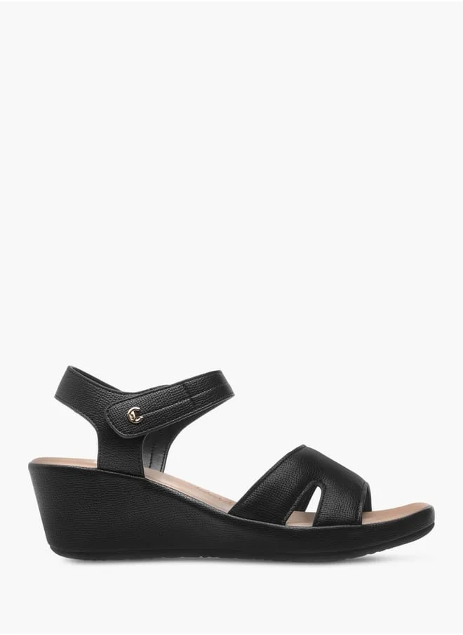 Le Confort Womens Wedge Heeled Sandals With Hook And Loop Closure