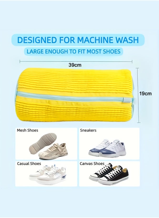 Fasola Shoe Wash Bag, 1 Pack 39x19cm Laundry Bag for Shoes, Thick Chenille Sneaker Wash Bag, Durable Machine Washable Shoe Cleaning Bag, Protective Reusable Shoe Protector Bag for Men Women and Kids (Yellow) - Image 2