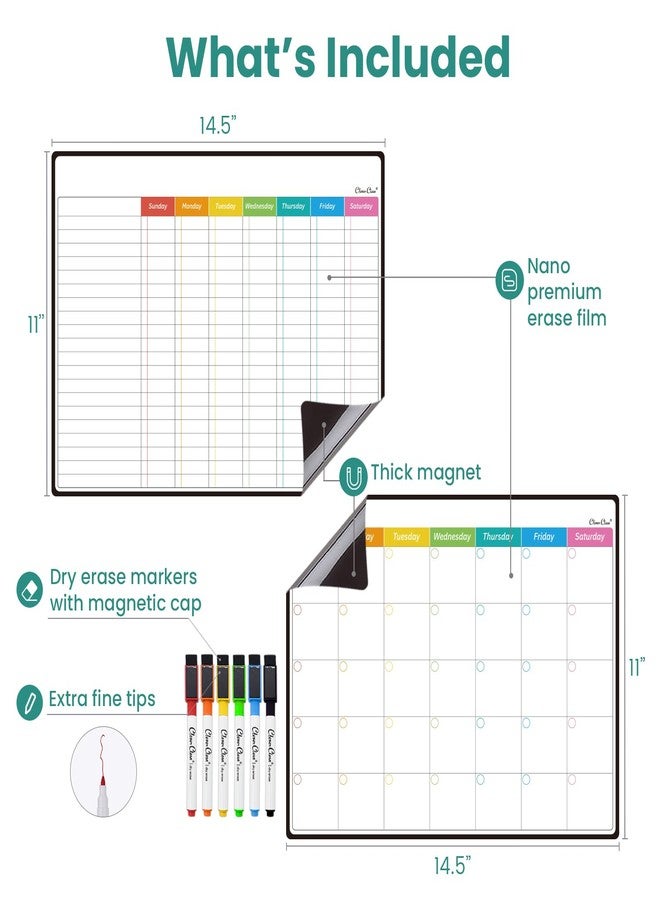 Clever Clean Magnetic Dry Erase Chore Chart, Monthly Calendar Set - 14.5"x11" Monthly Calendar, Chore Board for Fridge - 6 Extra Fine Point Markers Included - Shipped Flat - Image 2
