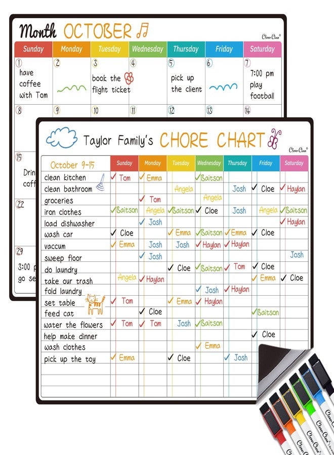 Clever Clean Magnetic Dry Erase Chore Chart, Monthly Calendar Set - 14.5"x11" Monthly Calendar, Chore Board for Fridge - 6 Extra Fine Point Markers Included - Shipped Flat - Image 1