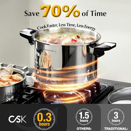 KOCH SYSTEME CS Stainless Steel Pressure Cooker 10.5 Quart, 3-in-1 Olla de Presion, One-Hand Locking, 3 PSI Settings Stovetop Pressure Pot, Induction Pressure Cooker, Glass Lid & Steamer, 10.5QT - Image 2