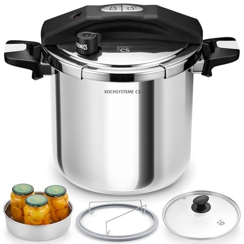 KOCH SYSTEME CS Stainless Steel Pressure Cooker 10.5 Quart, 3-in-1 Olla de Presion, One-Hand Locking, 3 PSI Settings Stovetop Pressure Pot, Induction Pressure Cooker, Glass Lid & Steamer, 10.5QT - Image 1