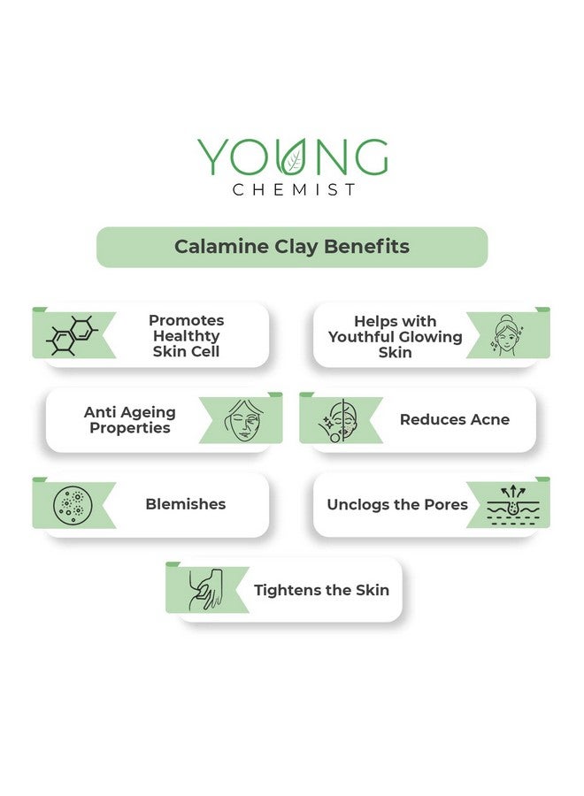 Young Chemist's Calamine Clay/Lighten dark spots/Raw, Vegan and Organic with Antiseptic Properties/Paraben free/Good for Body, Face and Hair (all Skin Type, Powder Form, Pink, 500 grams) - Image 2