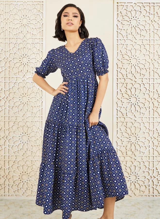 Styli Bohemian Print Tiered Maxi Dress