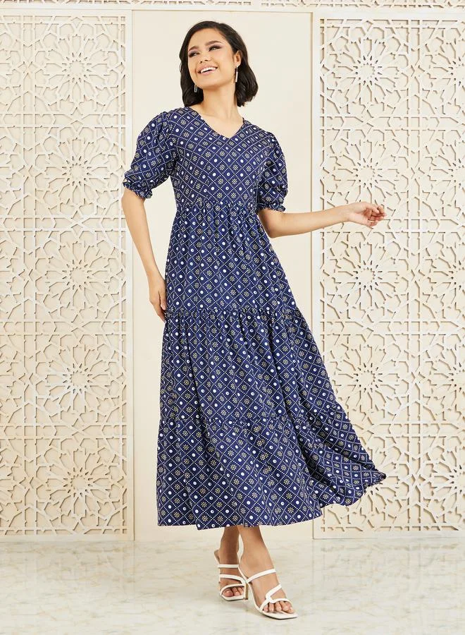 Styli Bohemian Print Tiered Maxi Dress