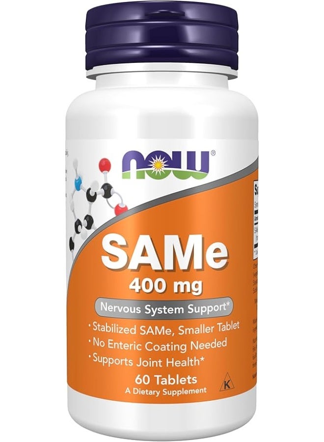 Now Foods SAMe Dietary Supplement 400 mg - 60 Vegetarian Tablets - Image 1