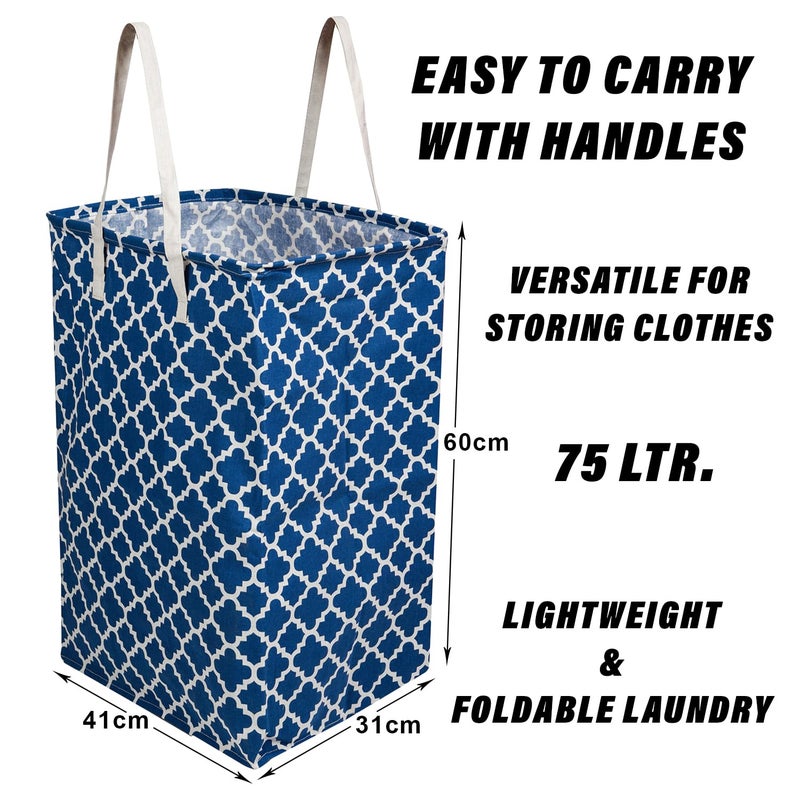 Kuber Industries Laundry Basket | Star Laundry Basket | Canvas Storage Bag with Handles | Clothes Storage Basket for Home | 75 LTR | Large | Pack of 2 | Royal Blue - Image 3