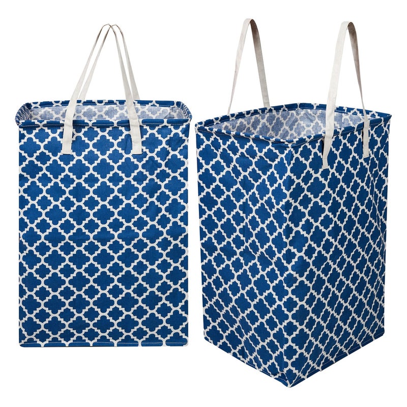 Kuber Industries Laundry Basket | Star Laundry Basket | Canvas Storage Bag with Handles | Clothes Storage Basket for Home | 75 LTR | Large | Pack of 2 | Royal Blue - Image 1