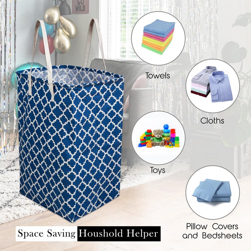 Kuber Industries Laundry Basket | Star Laundry Basket | Canvas Storage Bag with Handles | Clothes Storage Basket for Home | 75 LTR | Large | Pack of 2 | Royal Blue - Image 4