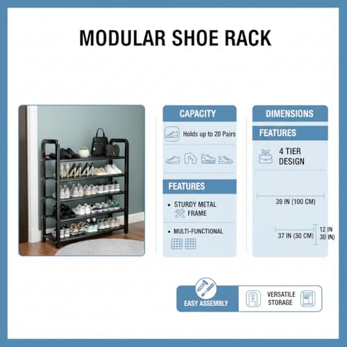 EXVITO Metal Shoe Rack for Home - Adjustable & Stackable Waterproof Open 5-Tier Shoe Rack for Closet Entryway, Bedroom, Outdoor, DIY Multi-Purpose Carbon Steel Shoe Stand - Black (Black, 5 Tier) - Image 4