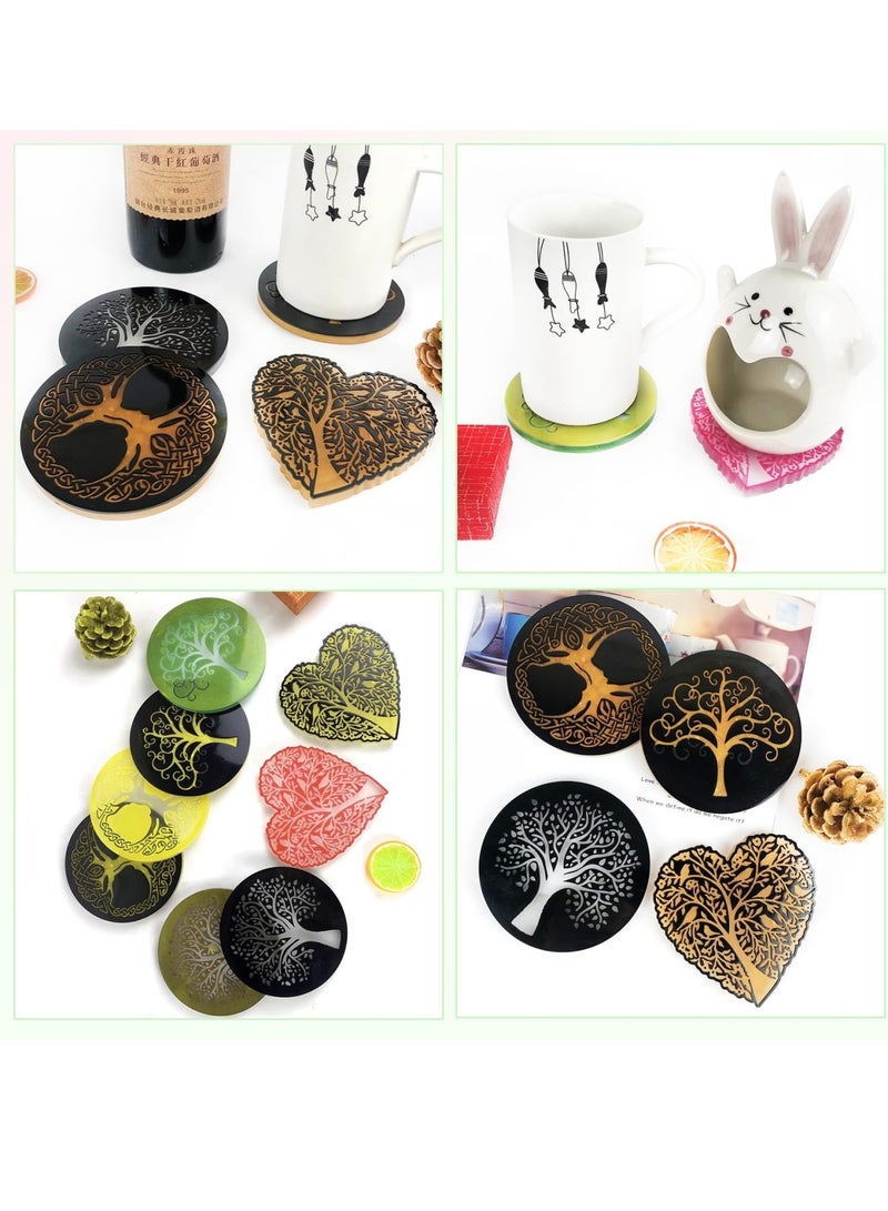 SOLARAE Resin Molds, 4PCS Tree of Life Resin Molds, Heart and Round Coaster Silicone Molds for Epoxy Resin Casting, DIY Drink Coasters, Art Cups Mat, and Candle Holders - Image 3