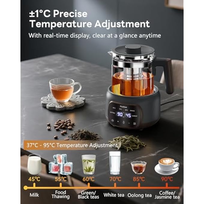 feekaa Electric Kettle Glass Kettle With 1 Temperature Control 72H Keep Warm 13L Capacity 37~95 Adjustable Water Kettle For Tea KettleCoffeeMilk PowderSoupBlack - Image 4