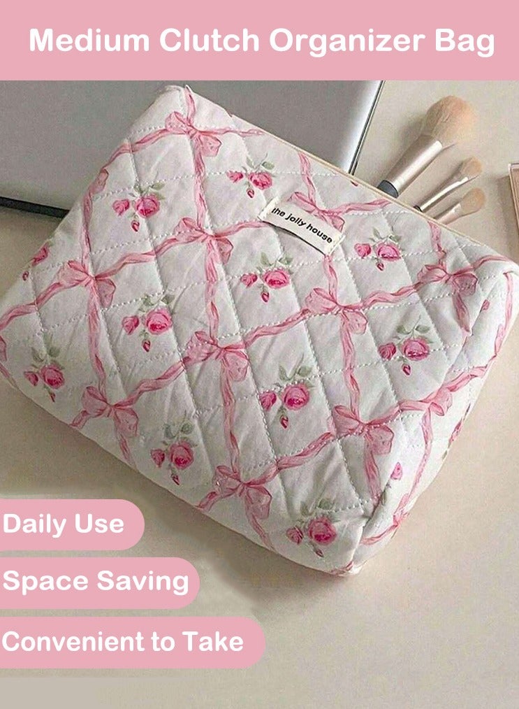3 PCS Makeup Bag Set, Cotton Large Cosmetic Bag, Portable Travel Make Up Bag, Pink Floral Make up Bag Toiletry Bag Organizer for Women and Girls Cosmetic Case Travel Essential - Image 4