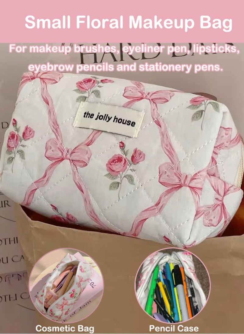 3 PCS Makeup Bag Set, Cotton Large Cosmetic Bag, Portable Travel Make Up Bag, Pink Floral Make up Bag Toiletry Bag Organizer for Women and Girls Cosmetic Case Travel Essential - Image 5