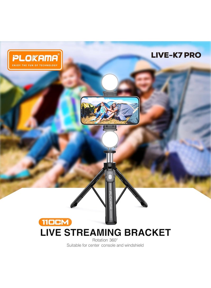 التخطيط ستاند تصوير مثبت هاتف دوار 360° ثلاثي القوائم لايف K7-PRO 【 عصا السيلفي 】 محمول متعدد الوظائف مع وحدة تحكم عن بُعد لاسلكية وحامل هاتف مع 2 أضواء قابلة للشحن LED تجميلي مناسب لجميع الهواتف المحمولة - Image 4