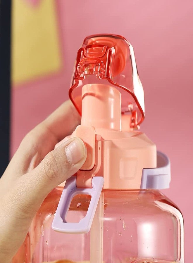 TEMSON 1500ml Water Bottle with Straw and Shoulder Strap and Sticker for Students and Children Outdoor Camping Travel Gym Motivational Sports Water Jug Bottles with Time Marker(FQ-3145) (Pink) - Image 5