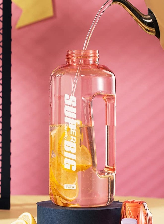 TEMSON 1500ml Water Bottle with Straw and Shoulder Strap and Sticker for Students and Children Outdoor Camping Travel Gym Motivational Sports Water Jug Bottles with Time Marker(FQ-3145) (Pink) - Image 1