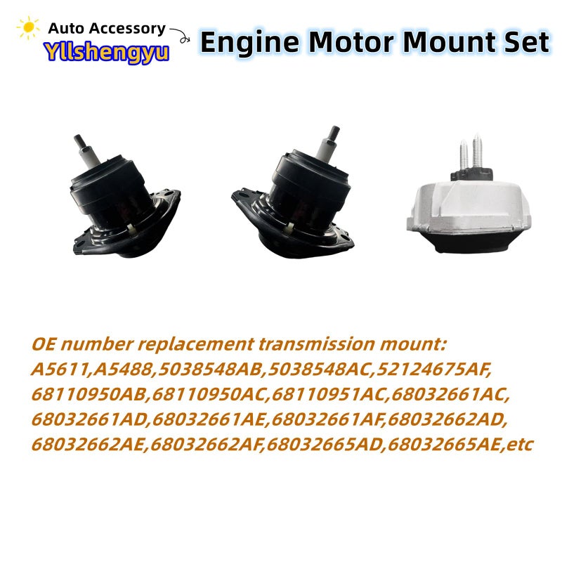 Yllshengyu 3Pcs Engine Motor & Transmission Mount Kit - Compatible with 2011-2022 Durango / Grand Cherokee 3.6L 5.7L 6.4L RWD - Replaces A5611 A5488 3280 3297 5038548AB 5038548AC 52124675AF - Image 3