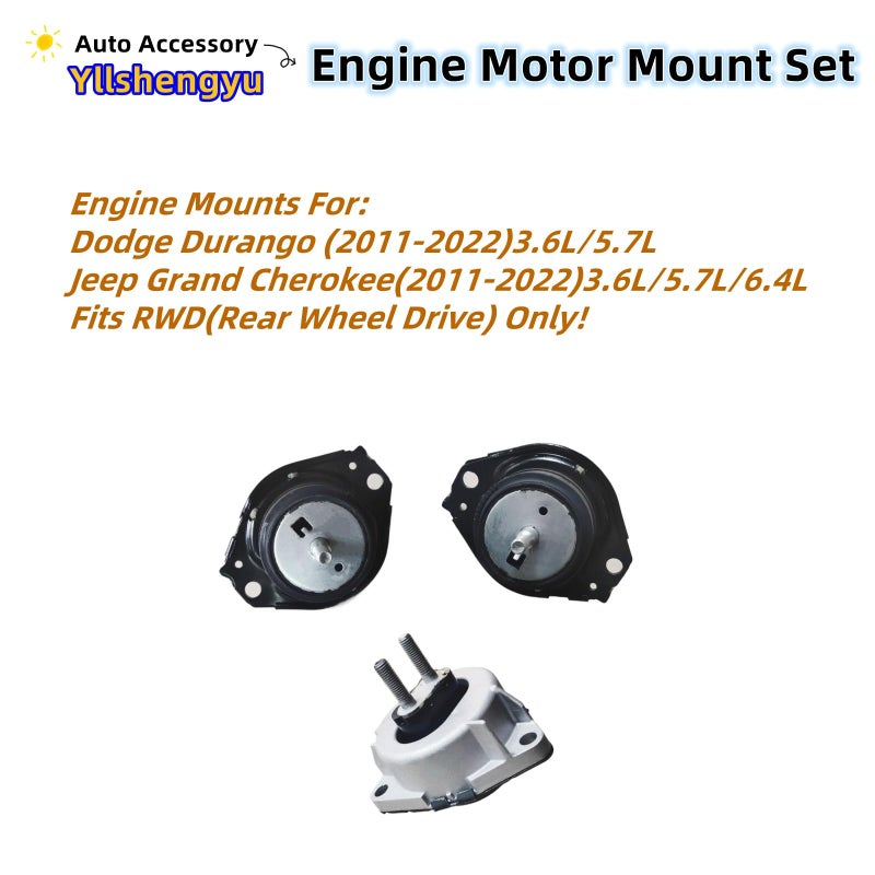 Yllshengyu 3Pcs Engine Motor & Transmission Mount Kit - Compatible with 2011-2022 Durango / Grand Cherokee 3.6L 5.7L 6.4L RWD - Replaces A5611 A5488 3280 3297 5038548AB 5038548AC 52124675AF - Image 2