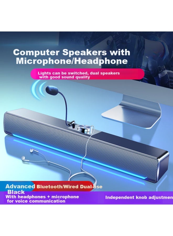 مكبر صوت كمبيوتر مكتبي V-196 شريط طويل مكبر صوت بلوتوث ميني وسائط متعددة لابتوب مكتبي سوب ووفر سلكي للألعاب والرياضات الإلكترونية مع ميكروفون سماعة 2.0 مكبر صوت 10 ساعات