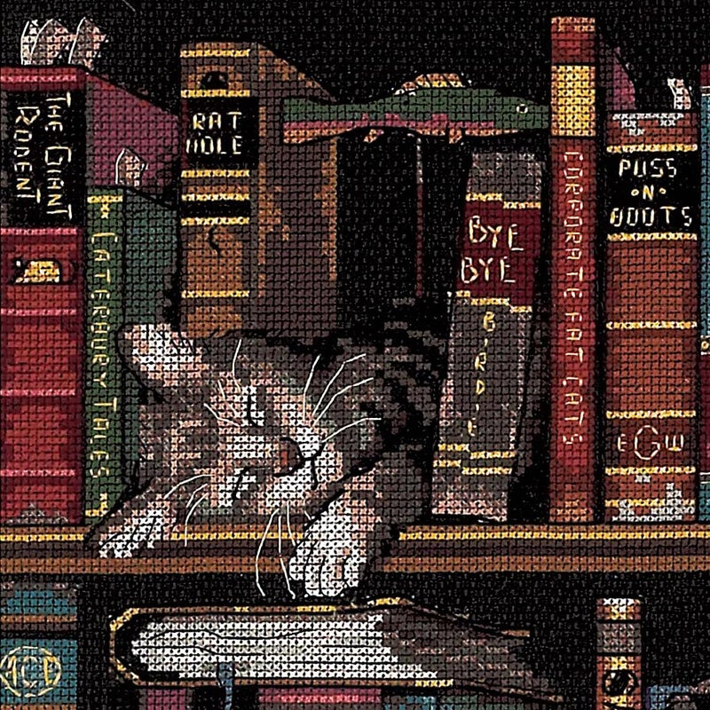 Dimensions 'Frederick the Literate' Snoozing Cat Counted Cross Stitch Kit, 14 Count Black Aida, 12" x 11" - Image 5