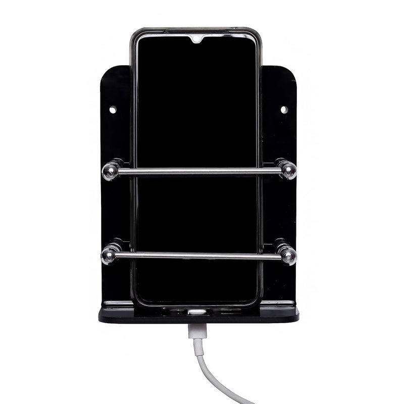 BeeDuck Black Acrylic Single Mobile Holder Stand for Mobile Charging, TV & AC Remote Holding and Keys Hanging at Home, Office, Bedroom, Hotel Wall Mount Multipurpose Stand - Image 1
