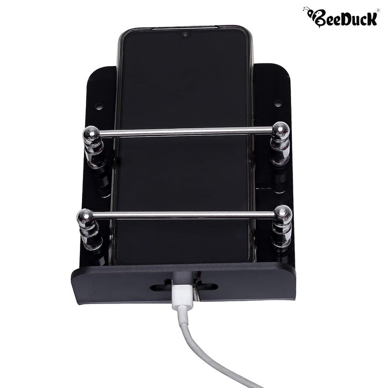 BeeDuck Black Acrylic Single Mobile Holder Stand for Mobile Charging, TV & AC Remote Holding and Keys Hanging at Home, Office, Bedroom, Hotel Wall Mount Multipurpose Stand - Image 4
