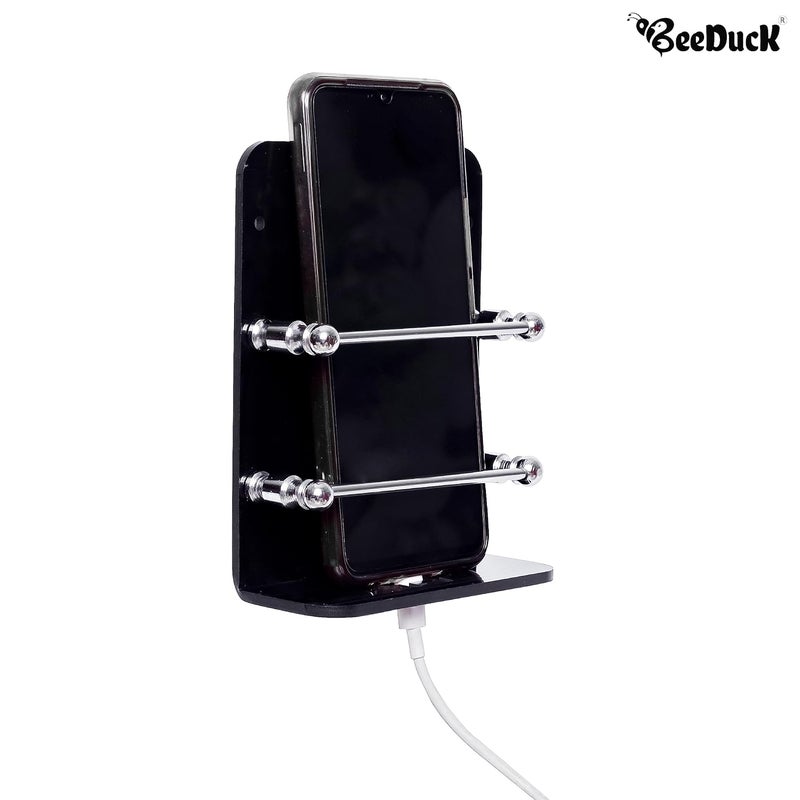 BeeDuck Black Acrylic Single Mobile Holder Stand for Mobile Charging, TV & AC Remote Holding and Keys Hanging at Home, Office, Bedroom, Hotel Wall Mount Multipurpose Stand - Image 3