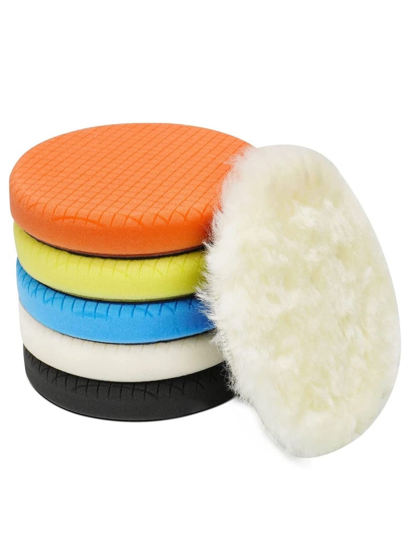 Y&D Buffing Polishing Pads 6 Pcs inches 165mm Face for Inch Backing Plate Compound Sponge and Woolen Pads Cutting Pad Kit Car Buffer Polisher Waxing  - Image 1