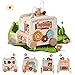 Etucdose Wooden Activity Cube 8in1 Montessori Toys Multifunctional Early Educational Learning Toys Wooden Toy for Baby Shape Sorter Xylophone Animal Travel Bus Boy Girl Birthday GiftBeige Bus - Image 2