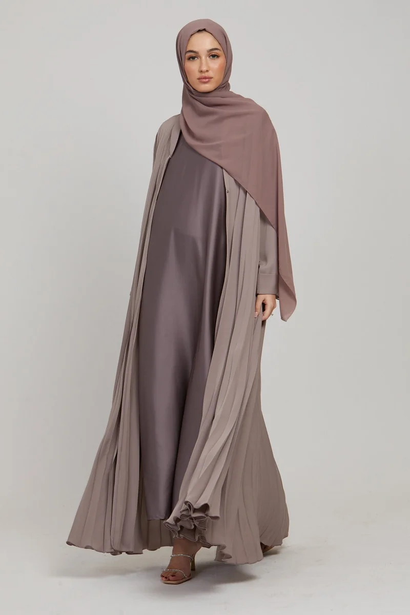 NUKHBAA Elegant Brown plain abaya wityh belt and Hijab-N230A