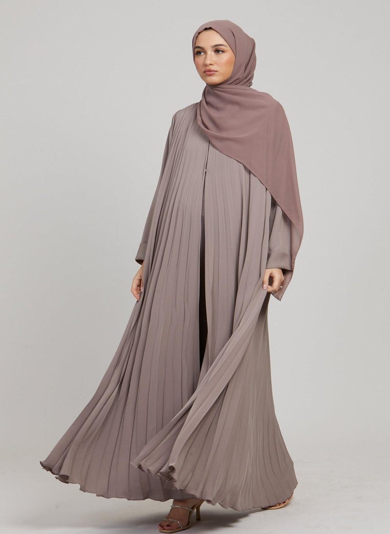 NUKHBAA - Elegant Brown plain abaya wityh belt and Hijab-N230A - Image 1