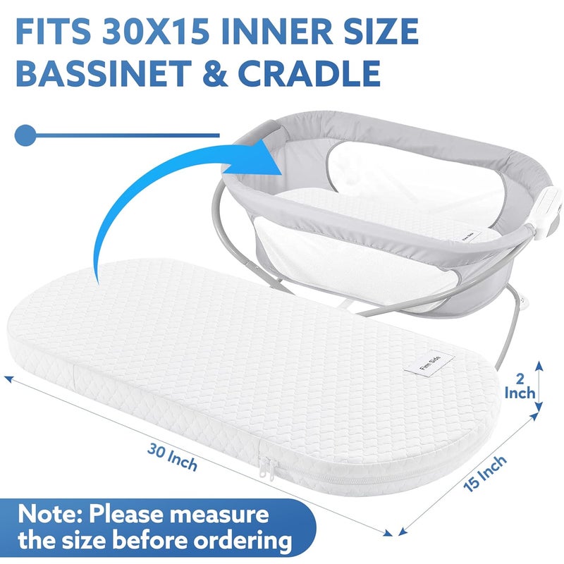 Pro Goleem Baby Bassinet Mattress Pad Breathable Waterproof Soft Cover Gel Memory Foam Oval 30x15 Dual Side Cradle Mattress Fit for Safety 1stDream On Me LacySnooMoses Basket - Image 3