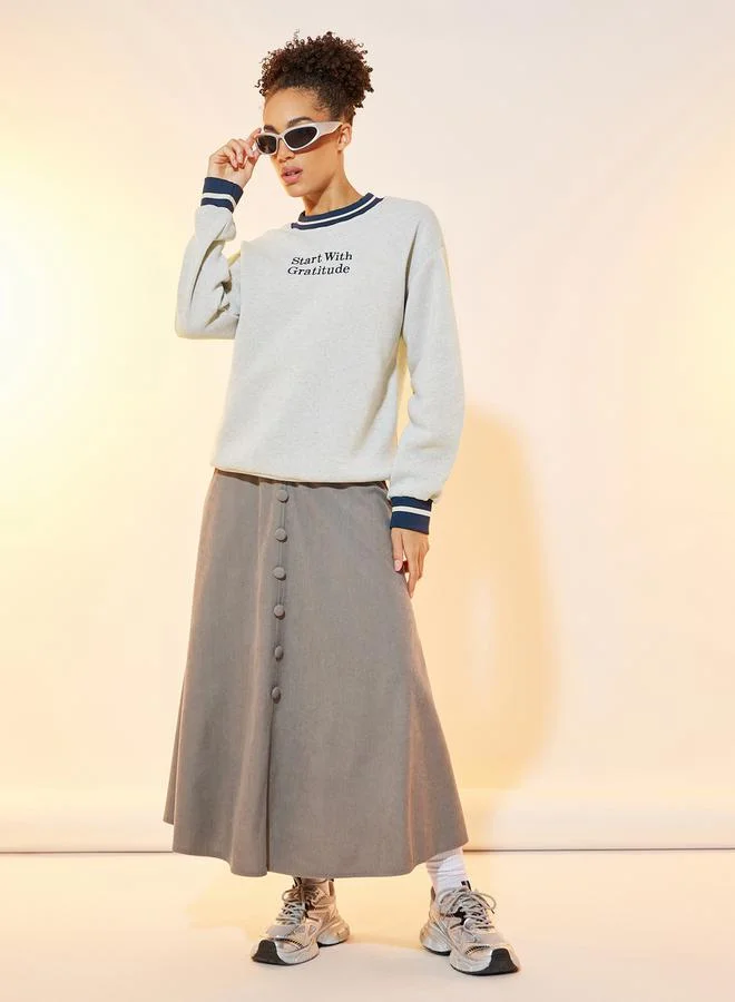Take Two Contras Rib Neck Embroidered Slogan Dropped Shoulder Sweatshirt