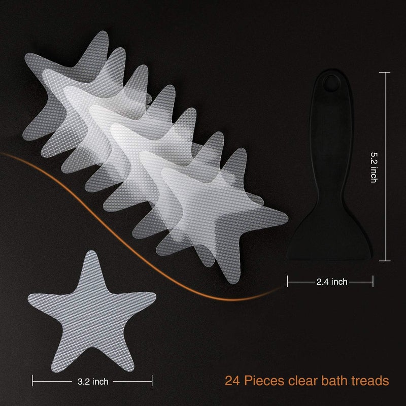 Secopad Anti Slip Shower Stickers 24 PCS Safety Bathtub Strips Adhesive Decals with Premium Scraper(Clear Star) - Image 4